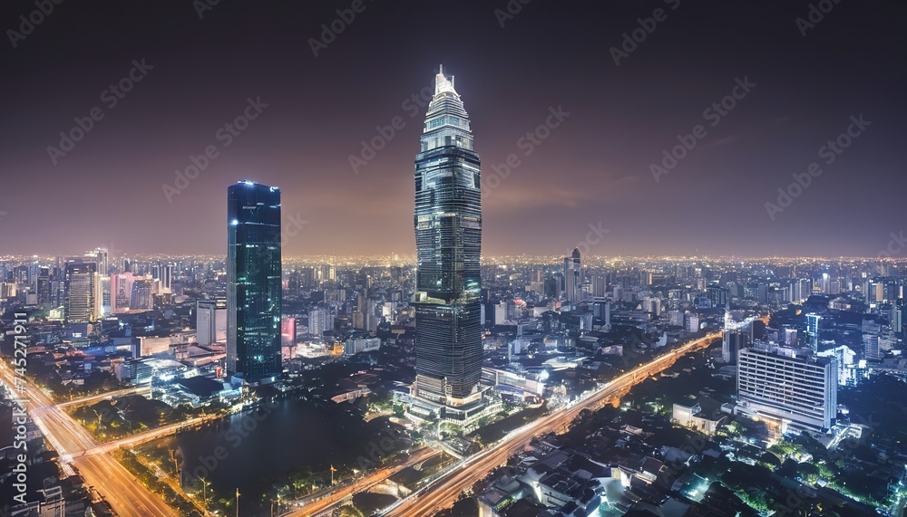 Beautiful office building tower and architecture in bangkok city skyline of Thailand