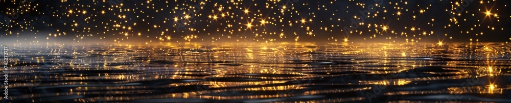 Sparkling stars strewn elegantly over a smooth reflective ground resembling a celestial body brought down to earth glittering bokeh light - obrazy, fototapety, plakaty 
