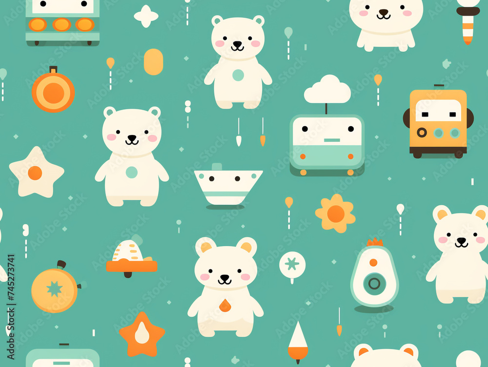 Fototapeta premium Repeating pattern with a basic design themed to children's toys. Pattern in the form of tiles that can be connected to each other.