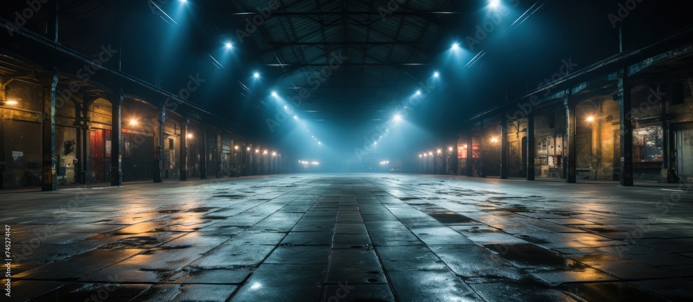 Ambiance of Empty Warehouse with Dramatic Lighting Ambiance of Empty Warehouse with Dramatic Lighting