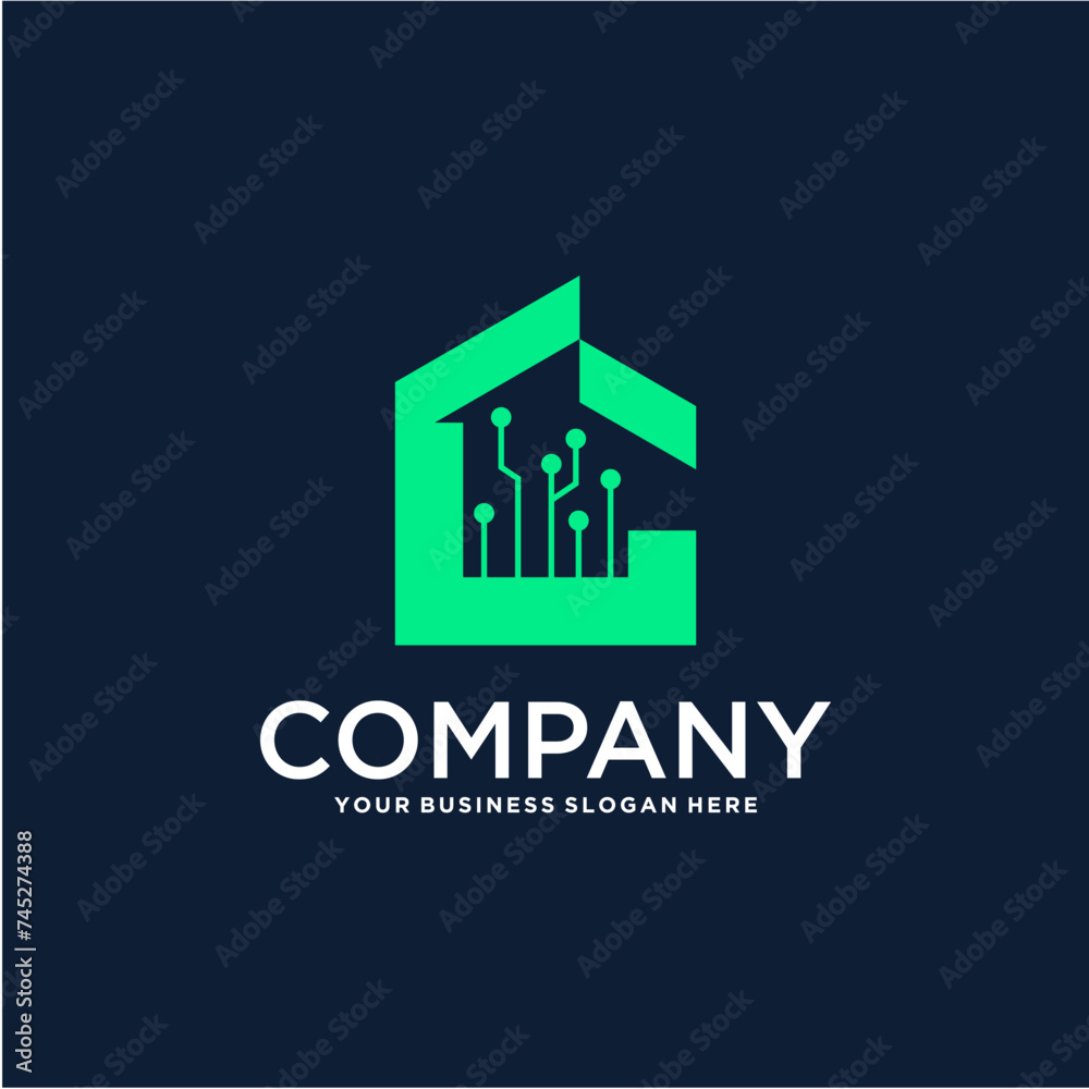 real estate logo design with house and building