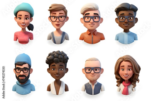 Set of avatars of different people in 3d style isolated on white background