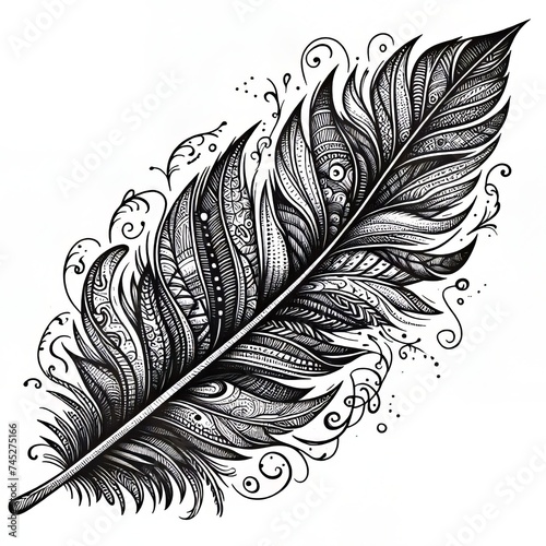 Doodle illustration of an isolated feather as a graphic collage photo