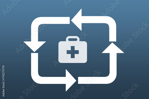 Arztkoffer mit dem Kreislauf im Gesundheitswesen von Krankenhaus und ambulanter Versorgung