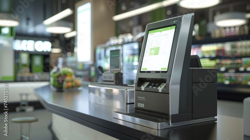 Modern Self-Checkout Station with POS Machine in Contemporary Supermarket