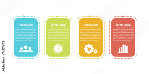 Business infographics template with 4 elements, steps, options, parts or processes. Isolated on white background.