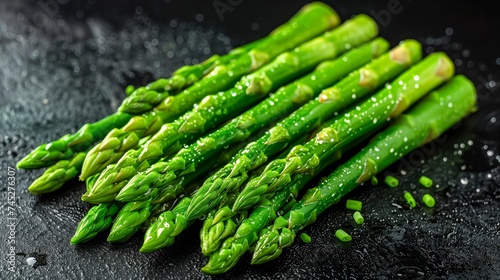 Luscious Green Asparagus Spears Gleaming With Water Droplets On A Dark, Textured Surface