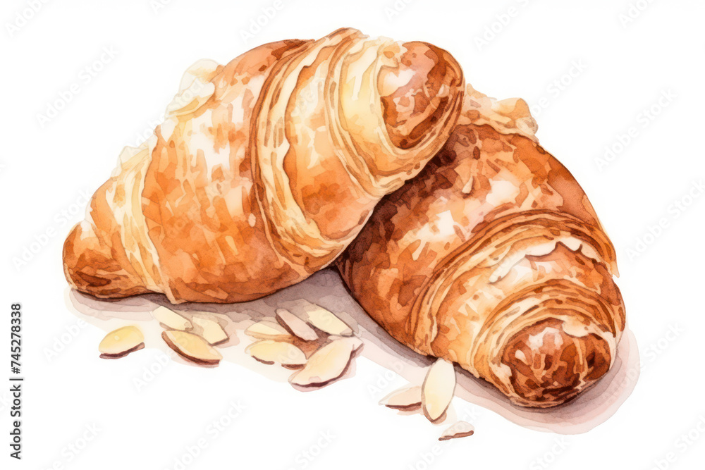 A Delicious French Croissant with Butter on a Traditional Wooden Table - Closeup.