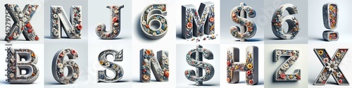 Concrete letters blens with flowers shape 3D Lettering Typeface. AI generated illustration