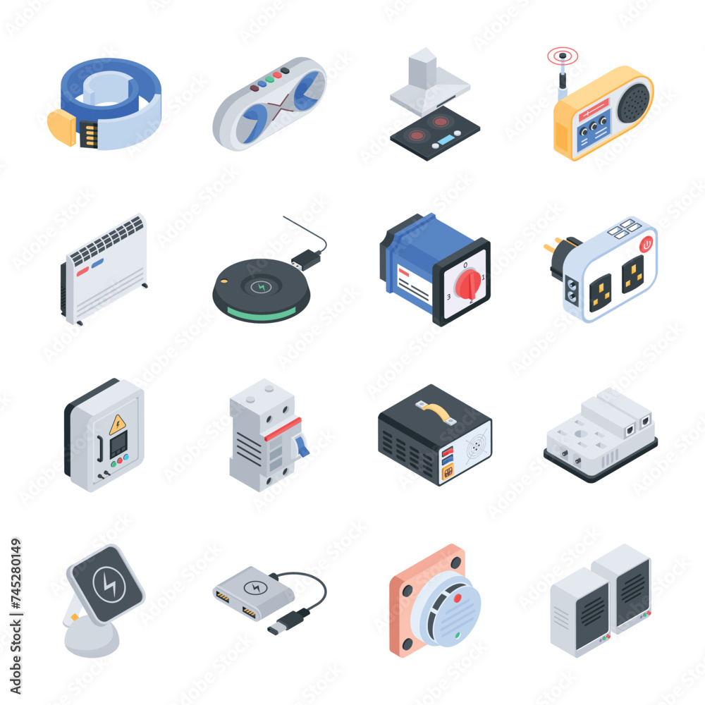 Collection of Wireless Gadgets Isometric Icons 

