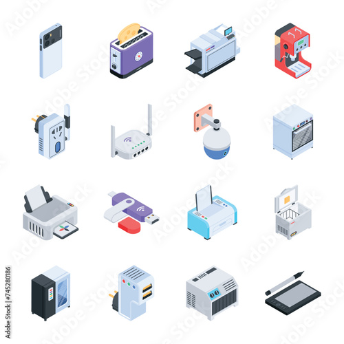 Set of 16 Devices Isometric Icons 

