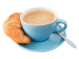 1 Tasse Kaffee mit Croissant und Hintergrund transparent PNG cut out
