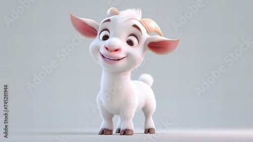 cute goat, cartoon character isolated on background with copy space photo