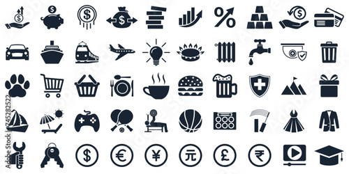 Set web icons: money, business, medical, food, travel, sport, service, shopping, clothes, different signs
