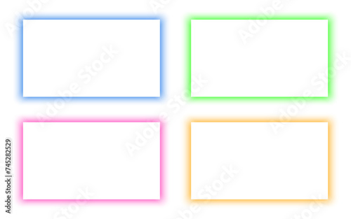 Colored neon rectangle with rounded edges, illuminate frame, glowing neon light border, retro led neon lamp tube