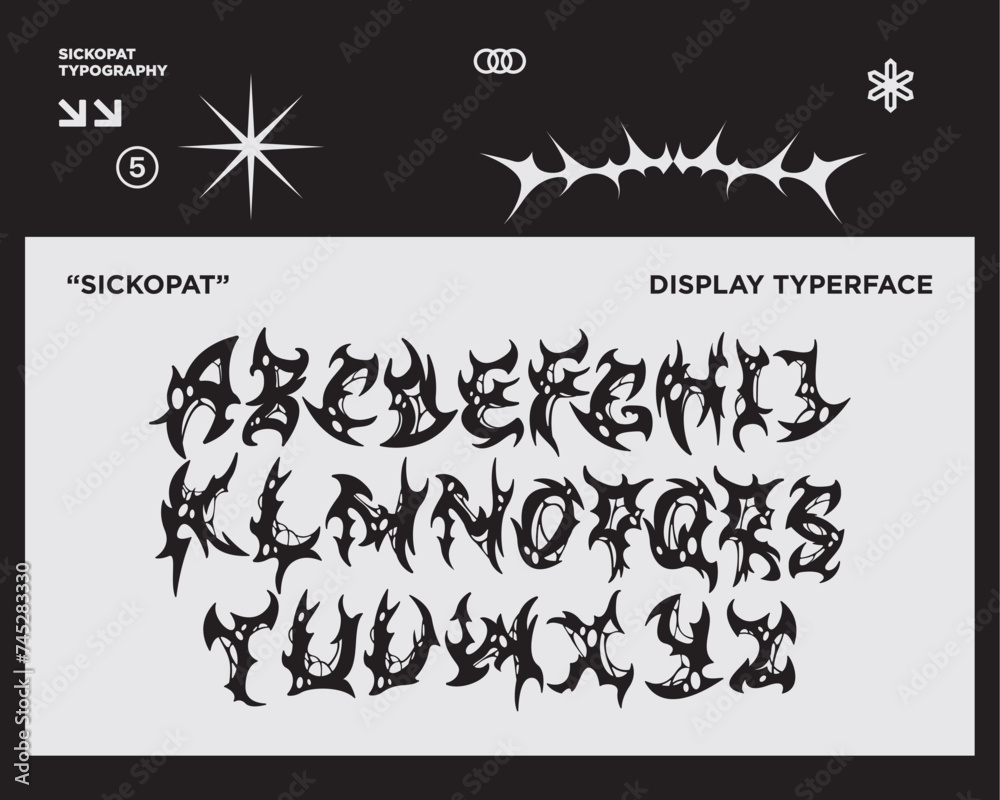 Heavy metal streetwear font sickopat typography vector punk rock hardcore dark music typerface editable	