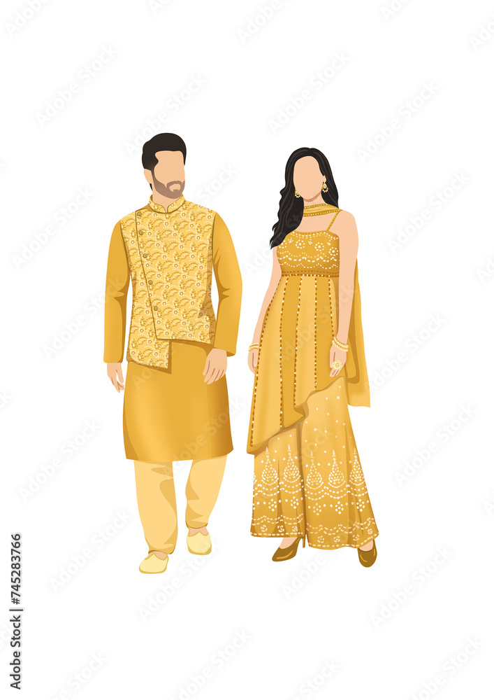 Couple in traditional yellow outfit