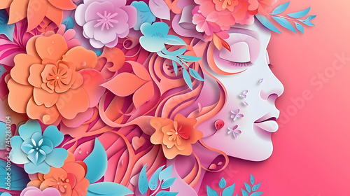 Intricate paper cut design depicting woman's face and floral patterns for international women s day