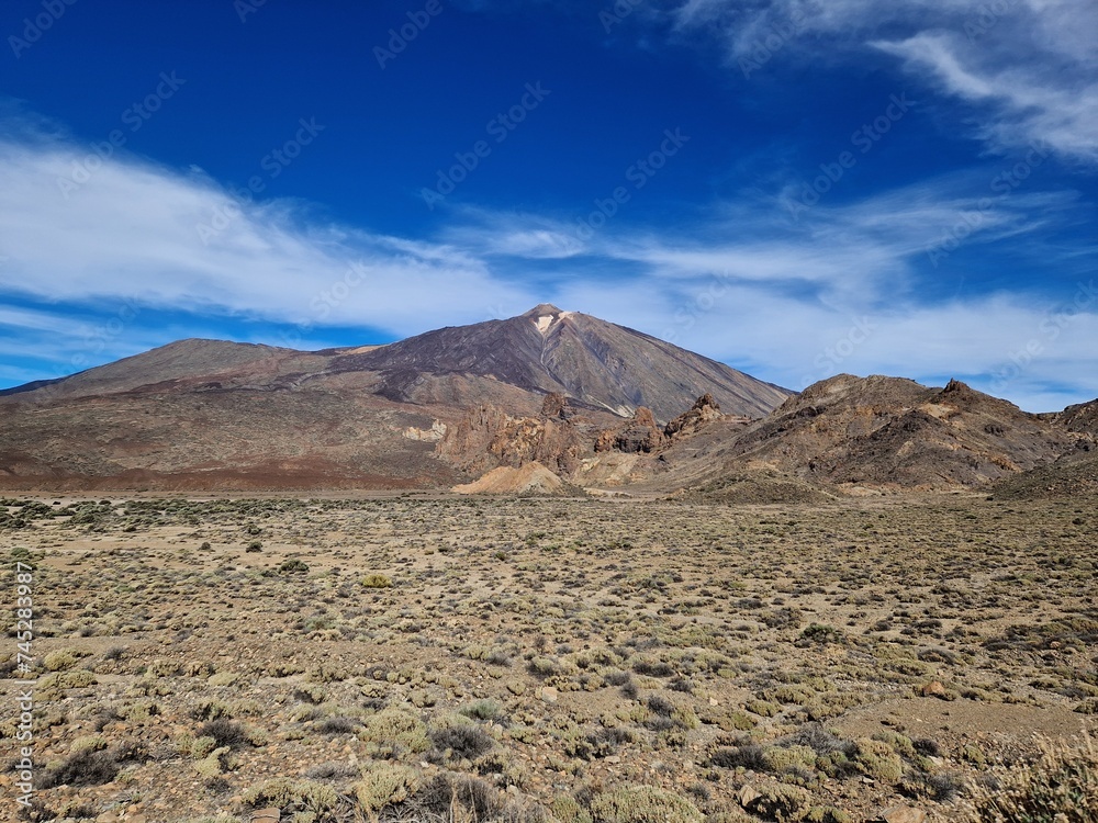 Rugged landscape of Teide volcano national park, Tenerife, Canary Islands, Spain - volcanic rock, mountain, deserted