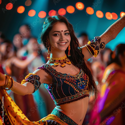 Mujer india de 20 años bailando en una fiesta