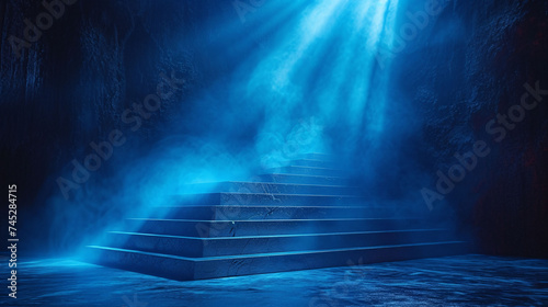 Stage podium illuminated with spotlights. Stage background. 3d render