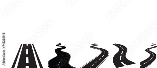 Vector black car road icons set highway symbols