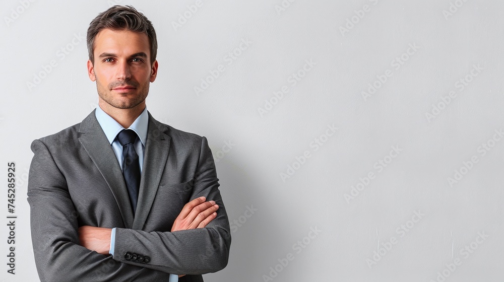corporate executive standing tall in a smart suit isolated on a white background corporate executive standing tall in a smart suit isolated on a white background