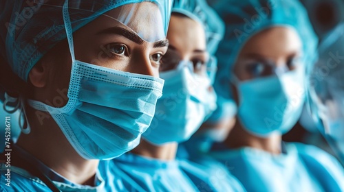 medical staff in scrubs captured in the midst of a precise surgical procedure on a patient in the operating room photo