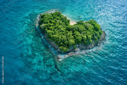 illustration of heart shaped island in the sea. Created with Generative AI