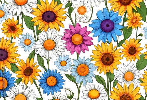 Spring flowers colorful vector set isolated in white background. Collection of daisy and sunflowers with various colors for spring season as graphic elements and decorations.