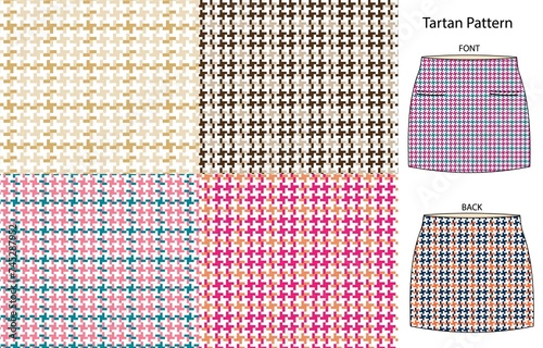 plaid pattern seamless vector background with plaid pattern in pink, green, orange, yellow. Checkered pattern for flannel shirts, blankets, skirts, dresses or other modern textile designs, background