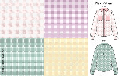 plaid pattern seamless vector background with plaid pattern in pink, green,  yellow, pastel. Checkered pattern for flannel shirts, blankets, skirts, dresses or other modern textile designs, background