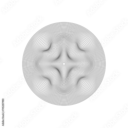 Circle lines overlay pattern in black color isolated on white background. For design elements in concept of technology, science or modern.