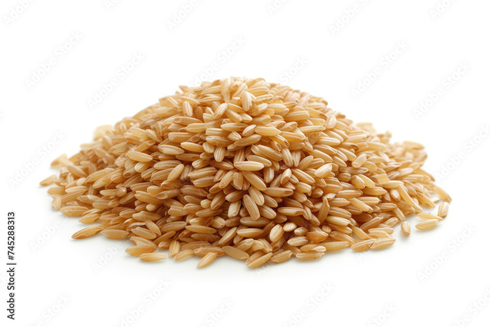 A Pile of Brown Rice on a White Background