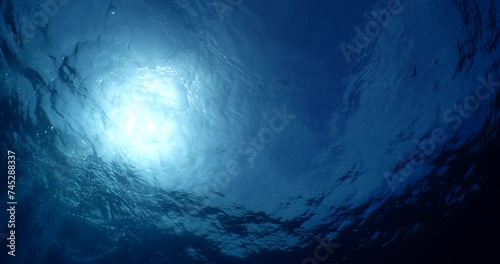 sun ray and sun beam scenery underwater waves on surface of water slow ocean scenery for background photo