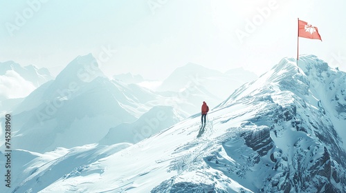 climbing ambition mountain climber's mission to reach flag on mountain top