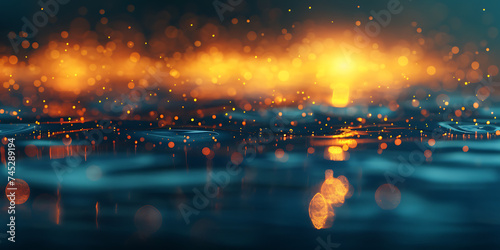sunset night in the sea in the style of bokeh panoram