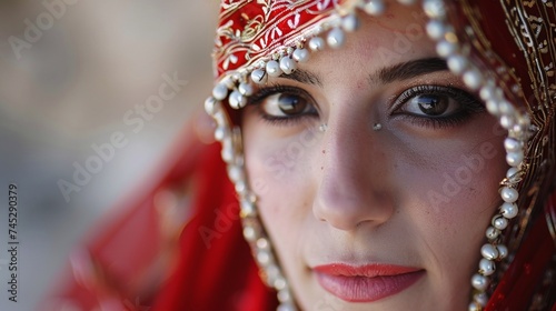 captivating portrait of a beautiful Turkish woman in traditional dress, showcasing the elegance and charm of Anatolian culture photo