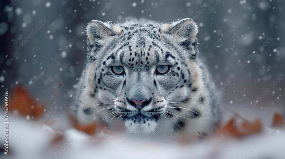 Beautiful snow leopard portrait, pc splash screen template. Beautiful snow leopard portrait, pc splash screen template.