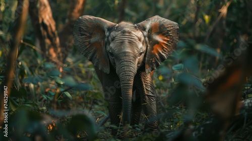young elephant calf taking its first steps in the forest, a magical moment in the wild