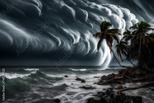 Ein Hurricane über dem Meer with treet wallpaper photo