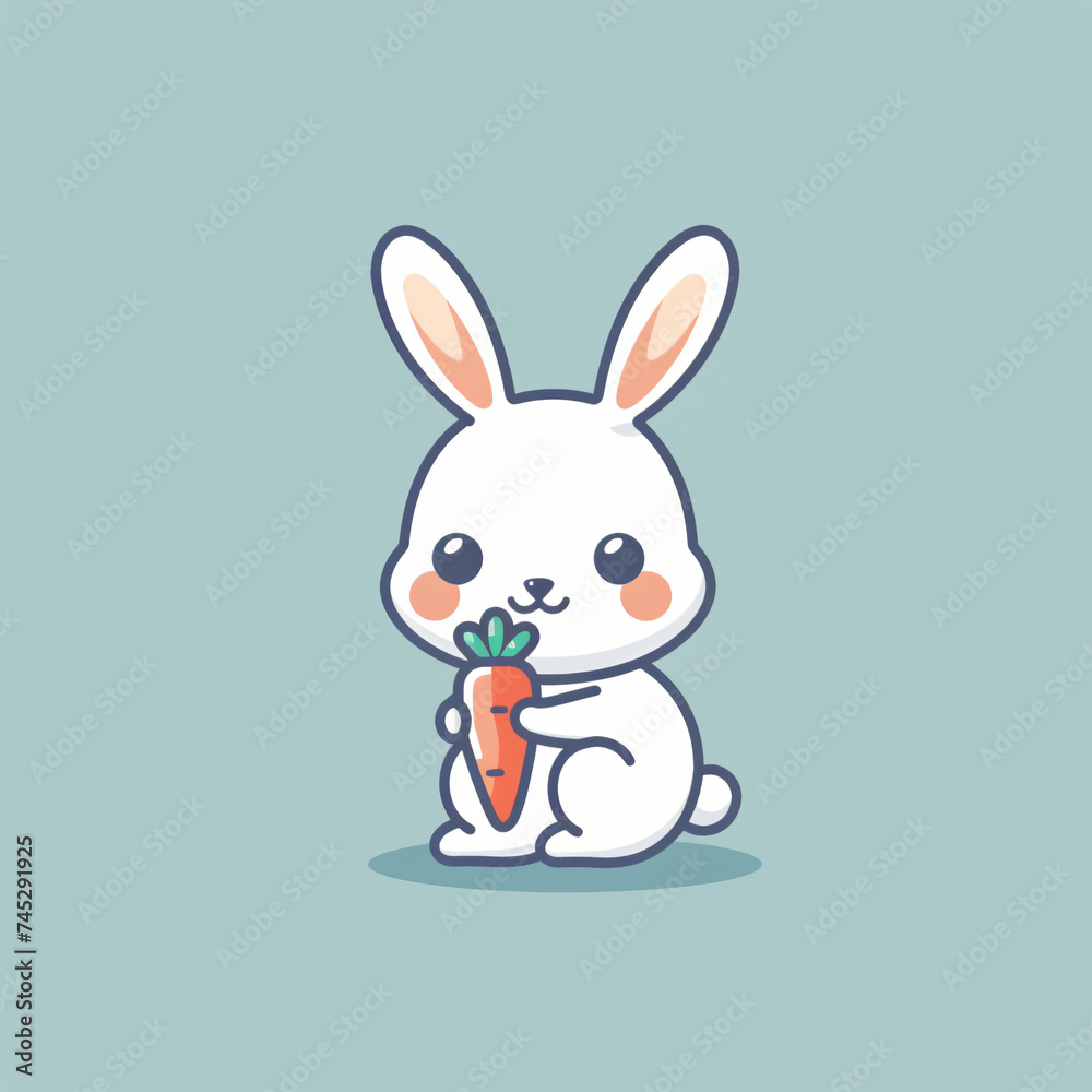 Fototapeta premium Simple icon flat icon of bunny rabbit with a carrot, rabbit, bunny, animal, easter, cartoon, illustration, vector, hare, baby, cute, holiday, fun, design, drawing, spring, pet, card, art, pets, happy