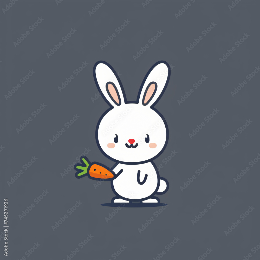 Simple icon flat icon of bunny rabbit with a carrot, rabbit, bunny, animal, easter, cartoon, illustration, vector, hare, baby, cute, holiday, fun, design, drawing, spring, pet, card, art, pets, happy,