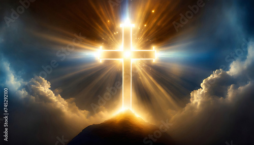 christianity cross with divine light
