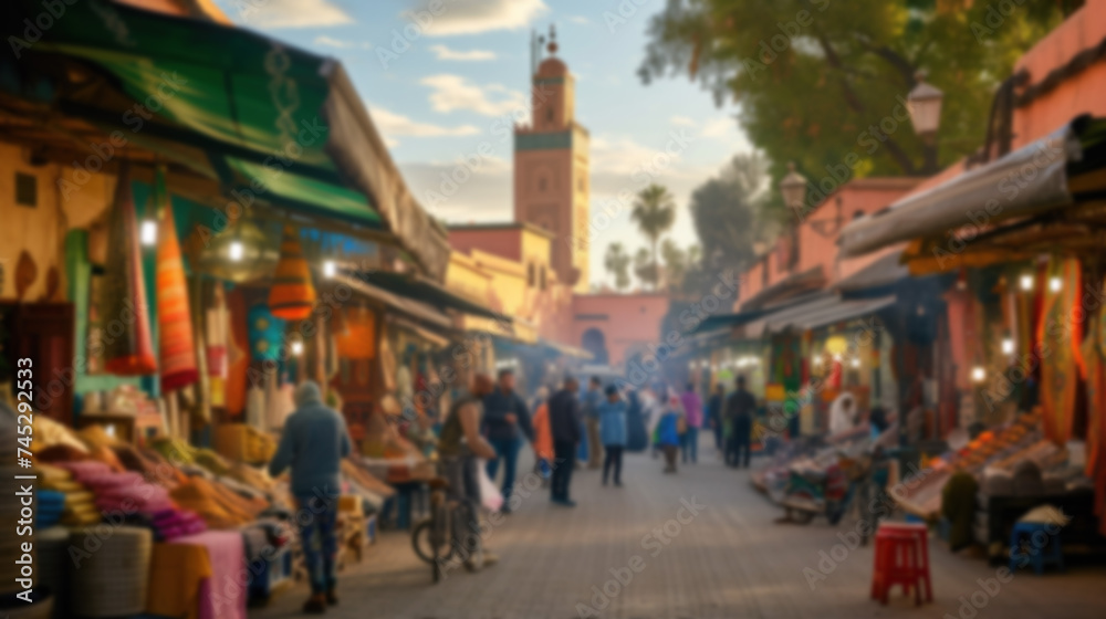 Obraz premium Street marketplace. Arabic bazaar. Blurred, unfocused background.