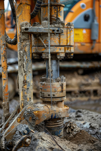 Precision Engineering: Drilling Rig Machinery. Detailed close-up of drilling rig's mechanical components, showcasing intricacy and power of industrial equipment.