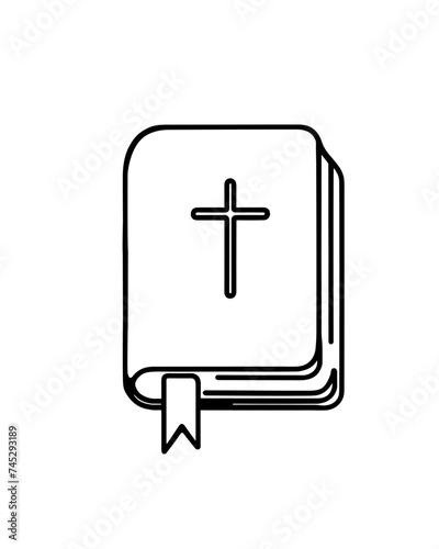 Vector image of a Bible in linear style, on a white background.