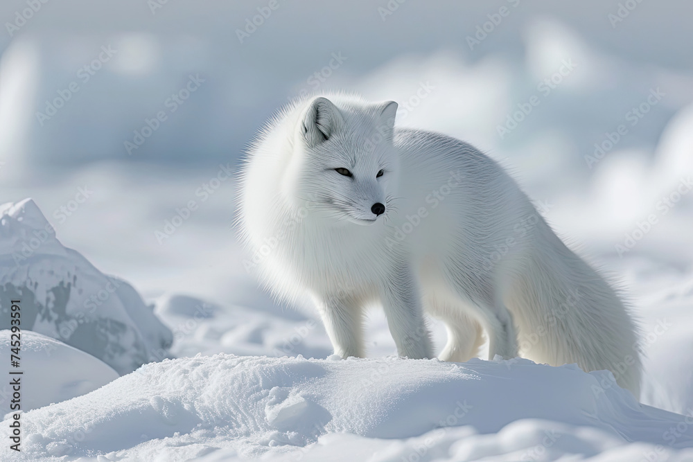White Fox Standing on Snow Covered Ground White Fox Standing on Snow Covered Ground