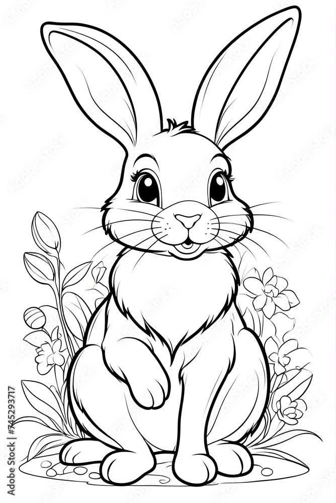 Fototapeta premium Black and white coloring book easter bunny design illustration