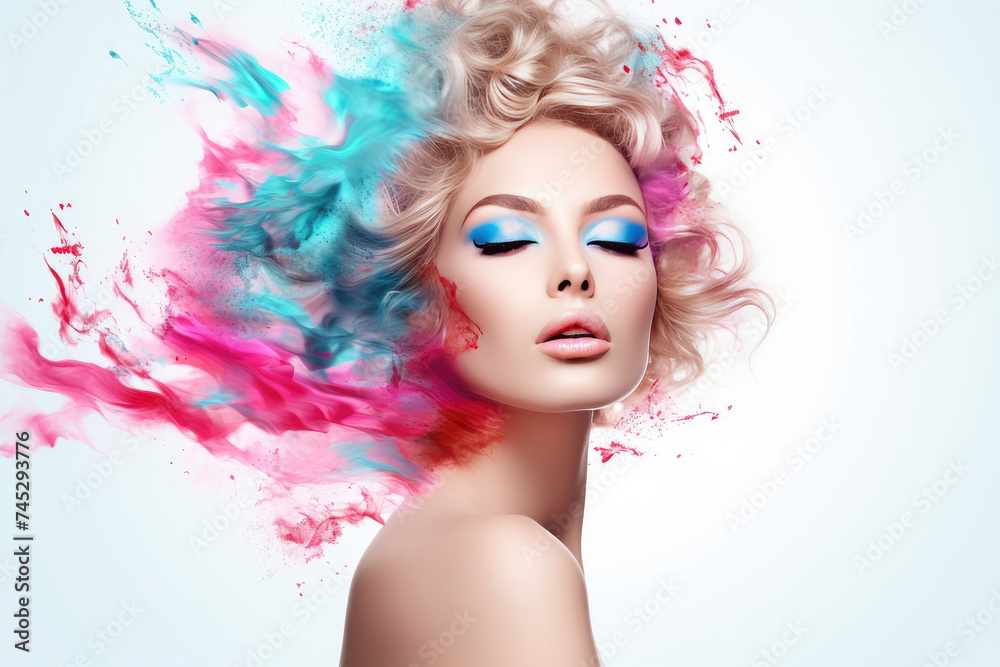 Woman With Colorful Hair and Makeup
